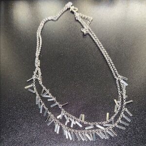Express Silver Layered Fringe Necklace